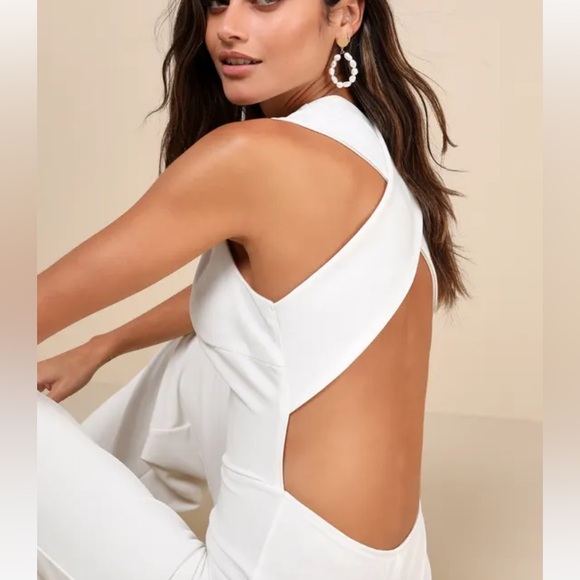 NWT Lulus Thinking Out Loud White Backless Jumpsuit - Picture 4 of 6